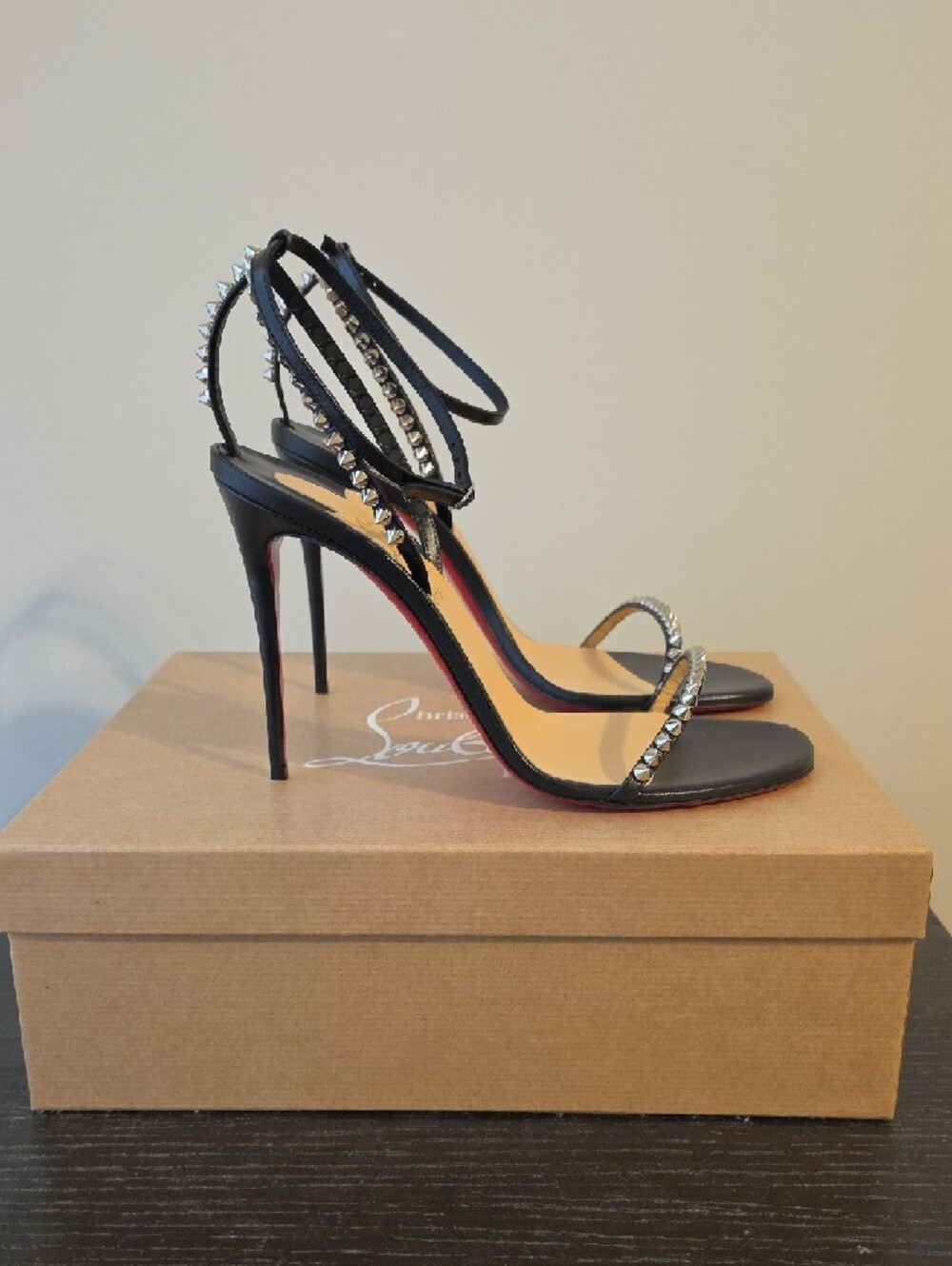 Christian Louboutin So Me 100mm Black Spike-Embellished Ankle-Tie Sandals - Picture 5 of 10